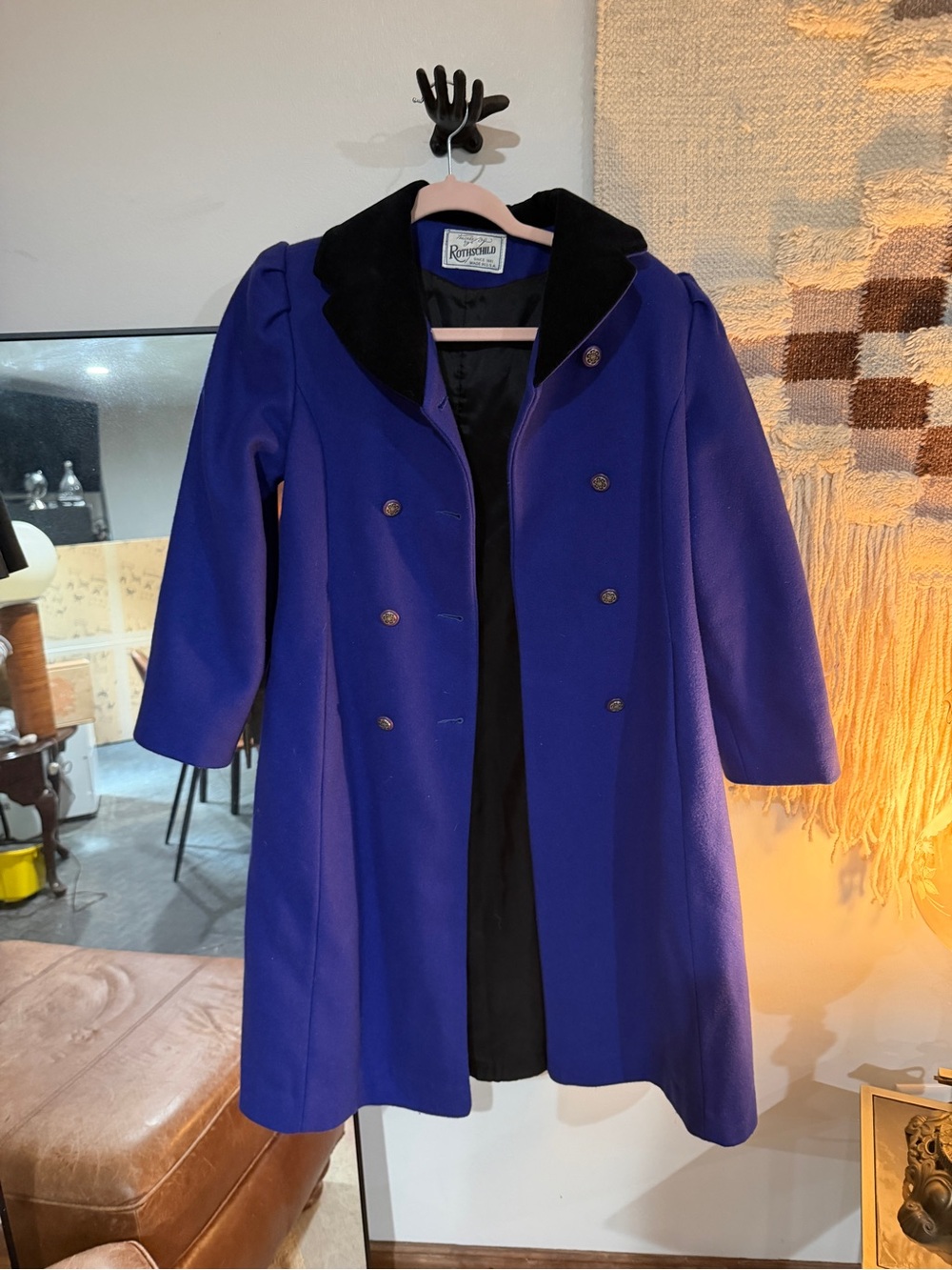 Rothschild Purple Wool Double-Breasted Coat with Black Collar